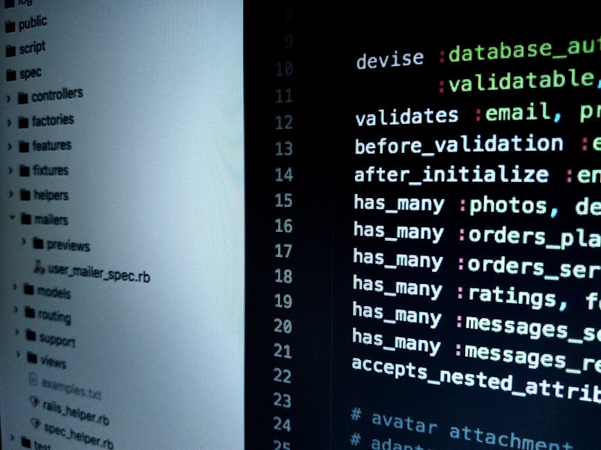 Close-up image of a computer screen displaying colorful lines of code in a text editor, with a focus on syntax highlighting in green, pink, blue, and white. The code appears to be JavaScript, featurin